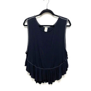 We The Free People Black Sleeveless Uptown Ruffled VHem Casual Peplum Tank Top M